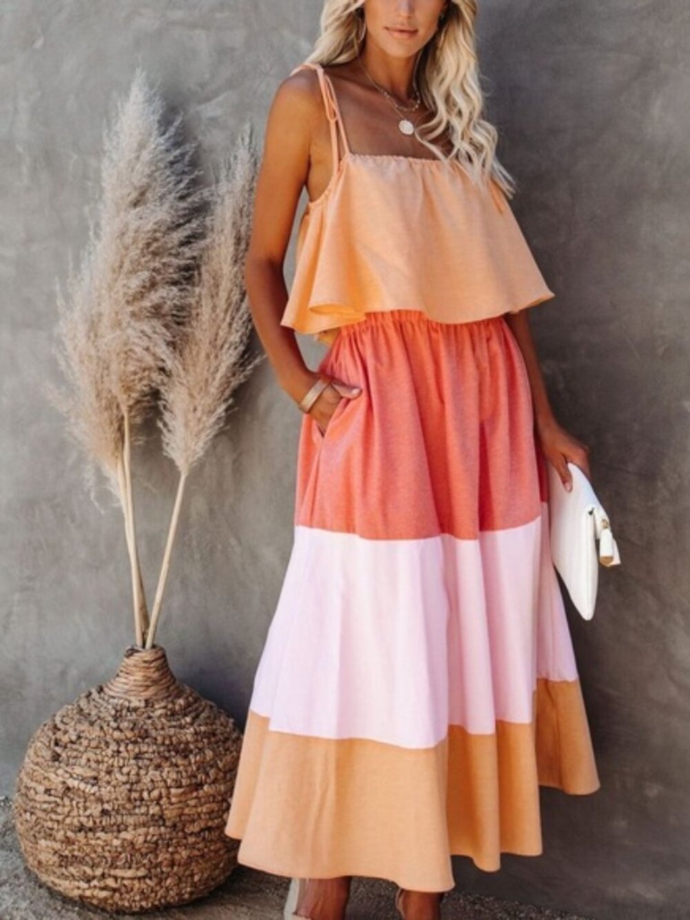 English Factory, Color Blocked Pocketed Tiered Maxi Dress, Small, NWT